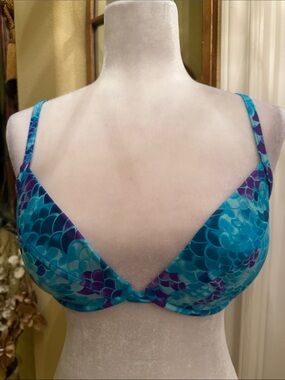 Y2K Victoria's Secret Purple/Teal Mermaid Print Bikini Top 34D NEW